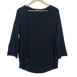 Lusso Womens Sweater Medium Black Cashmere Long Sleeves V Neck Pullover Shirt